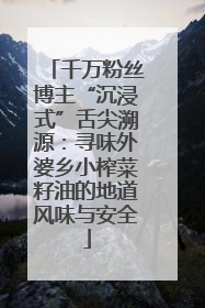 千万粉丝博主“沉浸式”舌尖溯源：寻味外婆乡小榨菜籽油的地道风味与安全